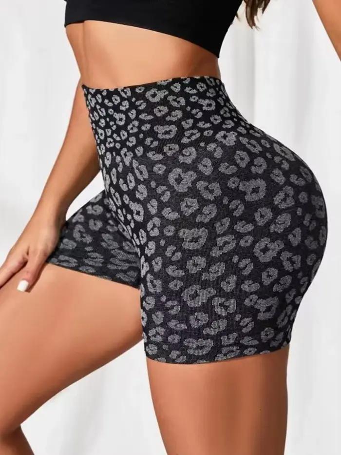Pantalons de yoga léopard taille haute séchage rapide - Shorts d'été serrés mode européenne