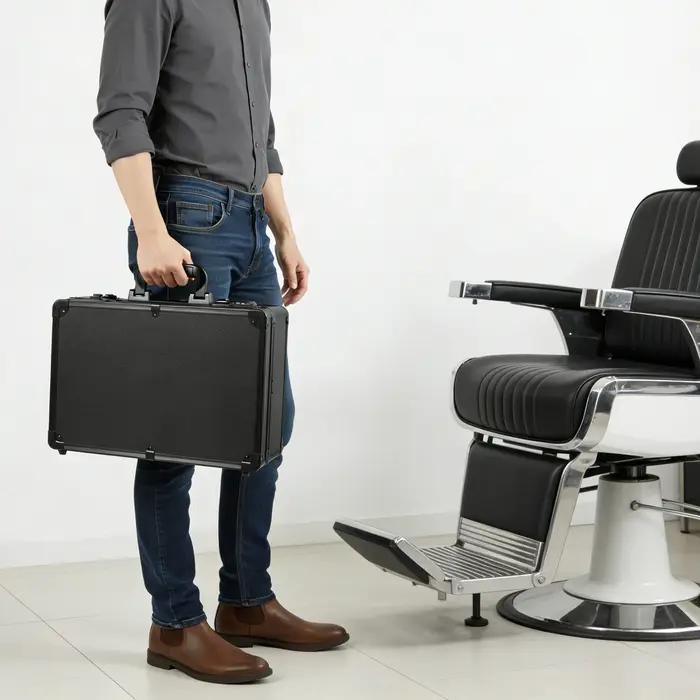 Boîte à outils de coiffure professionnelle multicouche noire, étui de rangement pour barbier, organi