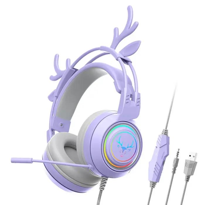 Casque de jeu filaire avec microphone rotatif, poignées amovibles, écouteurs Antlers, stéréo, ordina