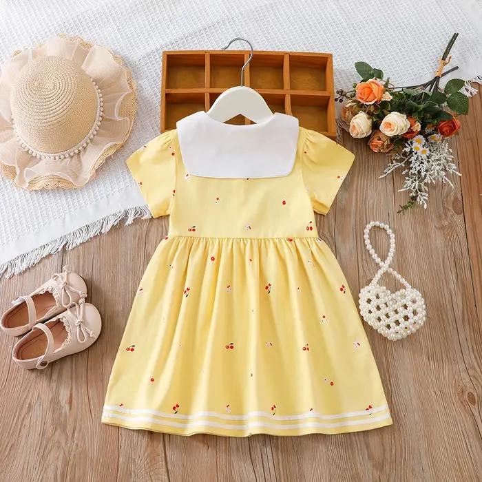 Robe d'été pour bébés filles de 2 à 6 ans, vêtements en coton à manches courtes et col rabattu