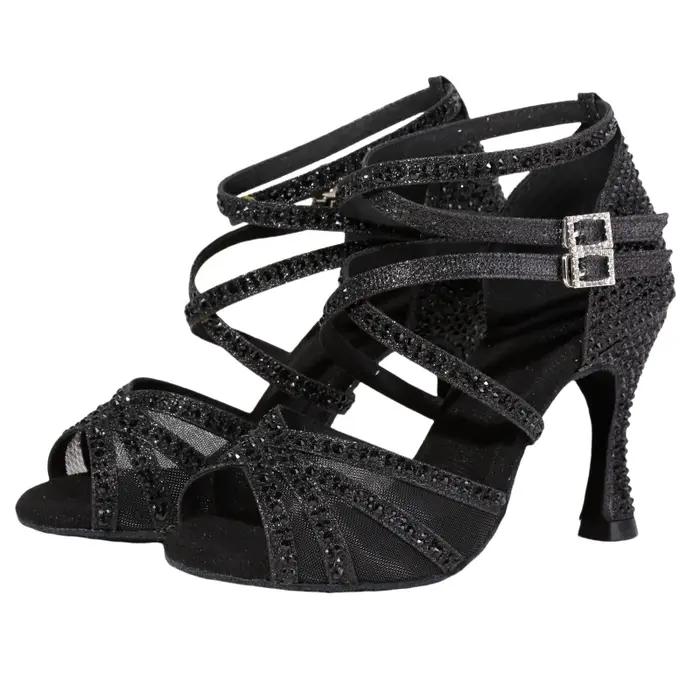 Chaussures danse latine femme adultes talon 7.5cm - Semelle souple cloutée diamant parfaites salsa bachata spectacle