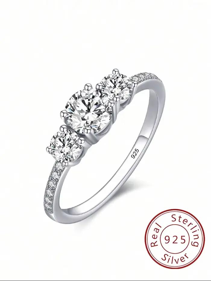 Bague ronde en argent Sterling 925 pour femmes, classique, mode, Zircon 0,5 ct, anniversaire, fiança
