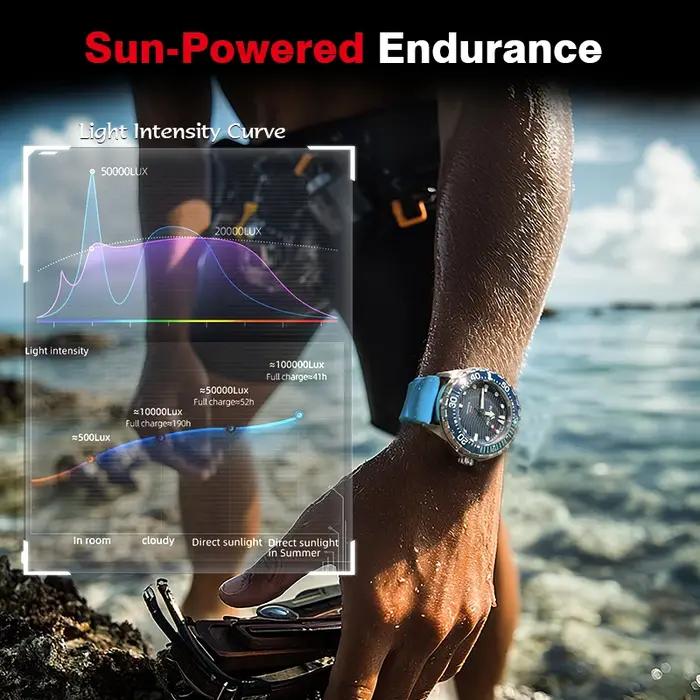 NORTH EDGE 2025 Nouvelle montre de plongée solaire TRITON pour hommes, montres à quartz de luxe pour
