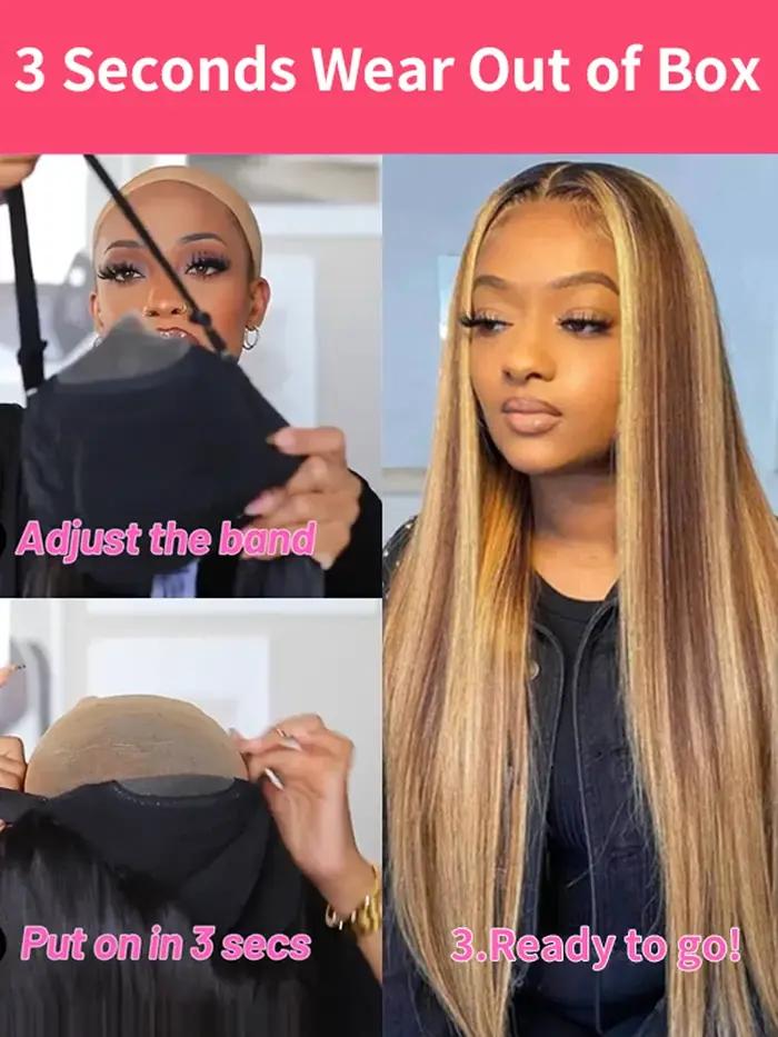 Perruque Lace Front Wig sans colle naturelle ombrée, cheveux lisses, blond miel, 13x6 HD, 30 34 pouc