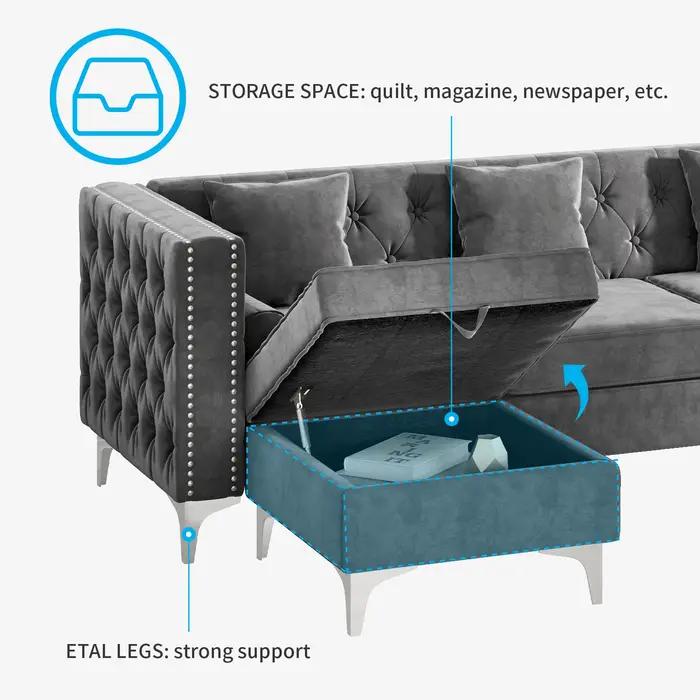 HORGgland-Canapé sectionnel convertible O, canapé en forme de L avec coussin de jet et coussin de tr
