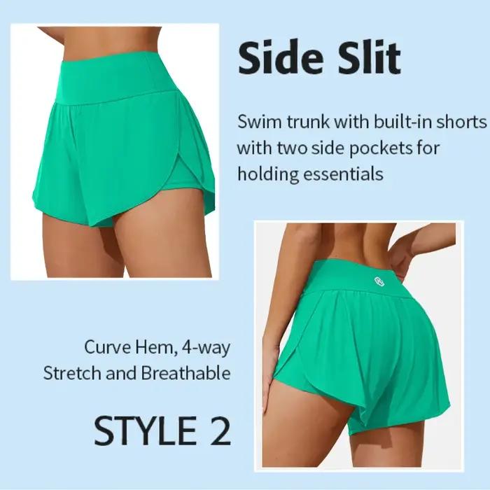 Anfilia – maillot de bain 2 en 1 pour femmes, taille haute, large, fente latérale, short de Fitness,