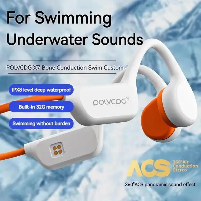 POLVCDG – casque à conduction osseuse X7 IPX8, 32 go de mémoire, Bluetooth 5.3, sans fil, avec micro