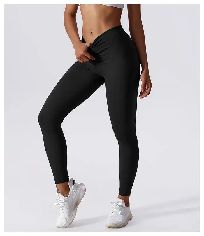 Pantalon Yoga Fitness Taille en V - Lifting Hanches Pêche Miel Collants Sport
