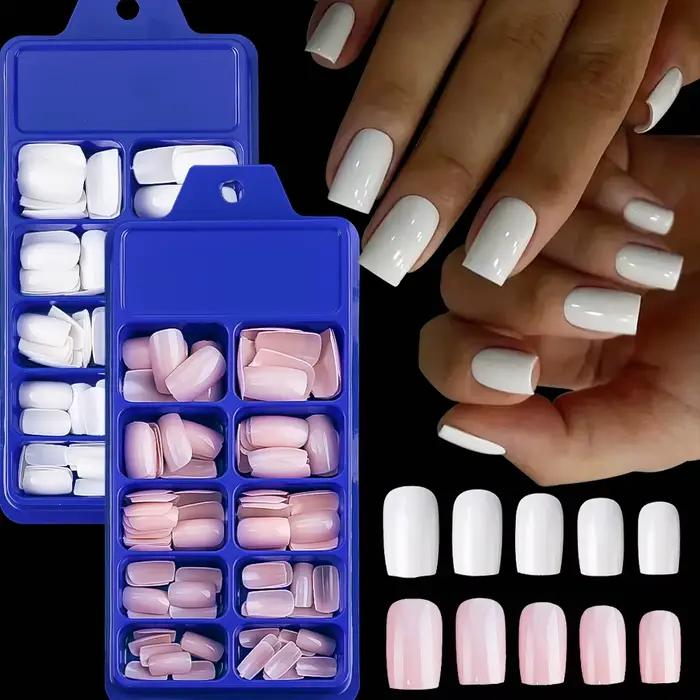 100 pièces blanc moyen carré faux ongles couverture complète acrylique artificiel faux ongles consei