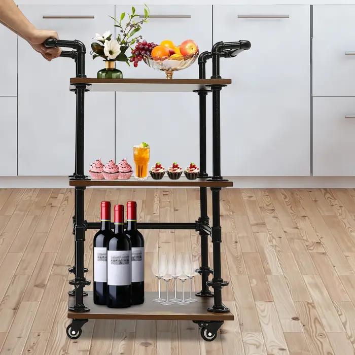 CNCEST3-Tier chariot industriel de barre de roulement a pondéré des étagères de barre d'ageCart pour