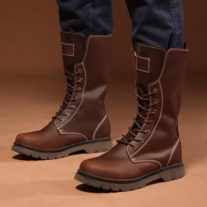 Bottes de randonnée en cuir pour hommes, bottes de moto imperméables, bottes de Combat de trekking,