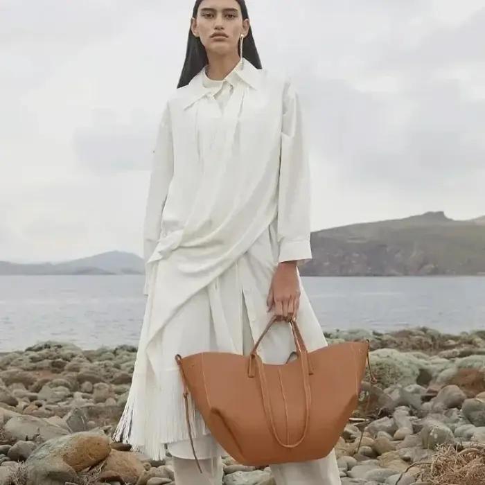 Sac à main de luxe en cuir de vachette pour femme – Grand sac fourre-tout, sac à bandoulière plissé