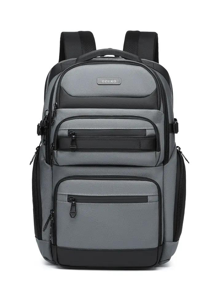 OZUKO noir gris hommes sac à dos grande capacité 15.6 pouces sacs à dos d'ordinateur portable homme