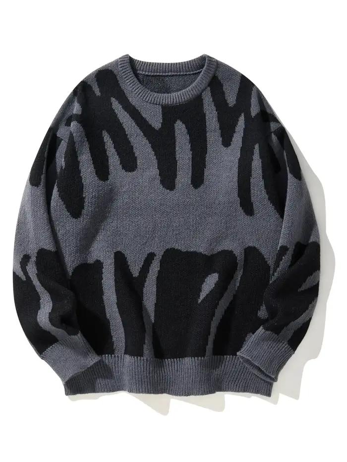 Pull à col rond à motif jacquard irrégulier pour hommes, pull décontracté, document d'abonnés, popul