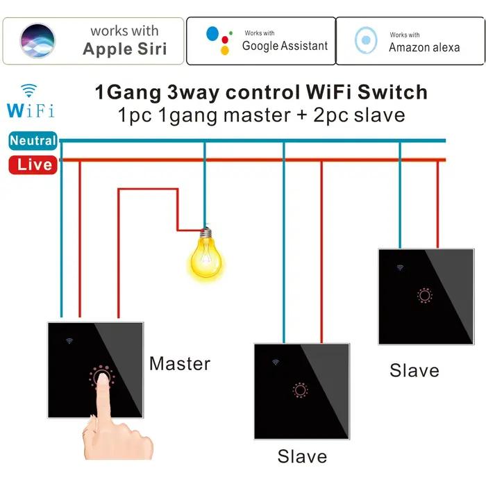 Tuya eWeLink Andrea EU WiFi Smart 3 Way Switch, 1, 2, 3 Gang, Glass Wall Touch Switch, Télécommande,