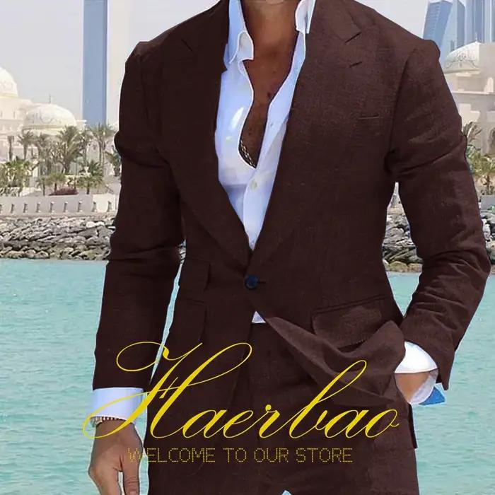 Smoking de marié de mariage imbibé de lin pour hommes, veste à revers formelle, blazer sur mesure, p