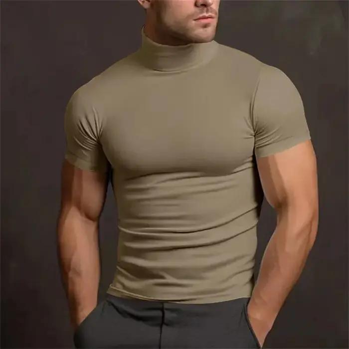 Chemise mode homme été 2024 - col roulé serré - manches courtes - couleur unie - T-shirt bascule