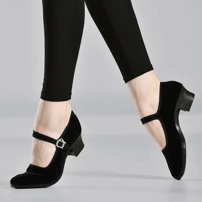 Chaussures de danse spécialisées pour adolescentes, chaussures de danse ethnique en tissu noir pour