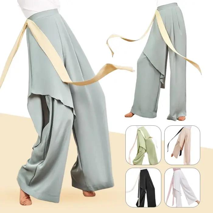 Pantalon à jambes larges en mousseline de soie, pantalon d'été fin taille haute, pantalon de danse Y