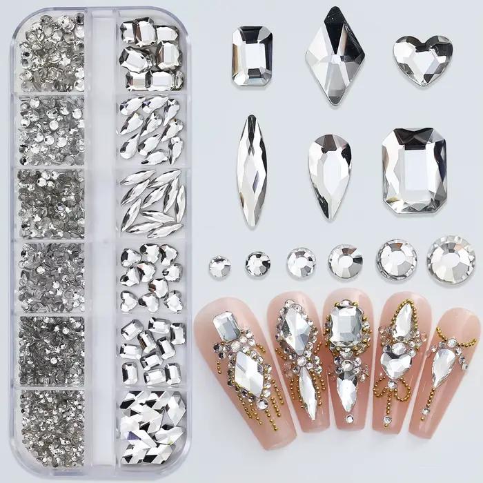 12 grilles rose mixte ongles strass luxe ongles breloques paillettes cristal bijoux gemmes Nail Art