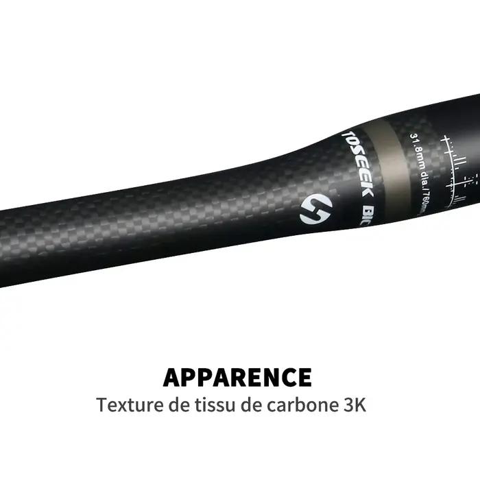 Guidon plat ou montant en carbone pour VTT de TOSEEK, 31.8 mm, taille multiple, matériaux carbone, design ergonomique pour cyclistes et aventuriers