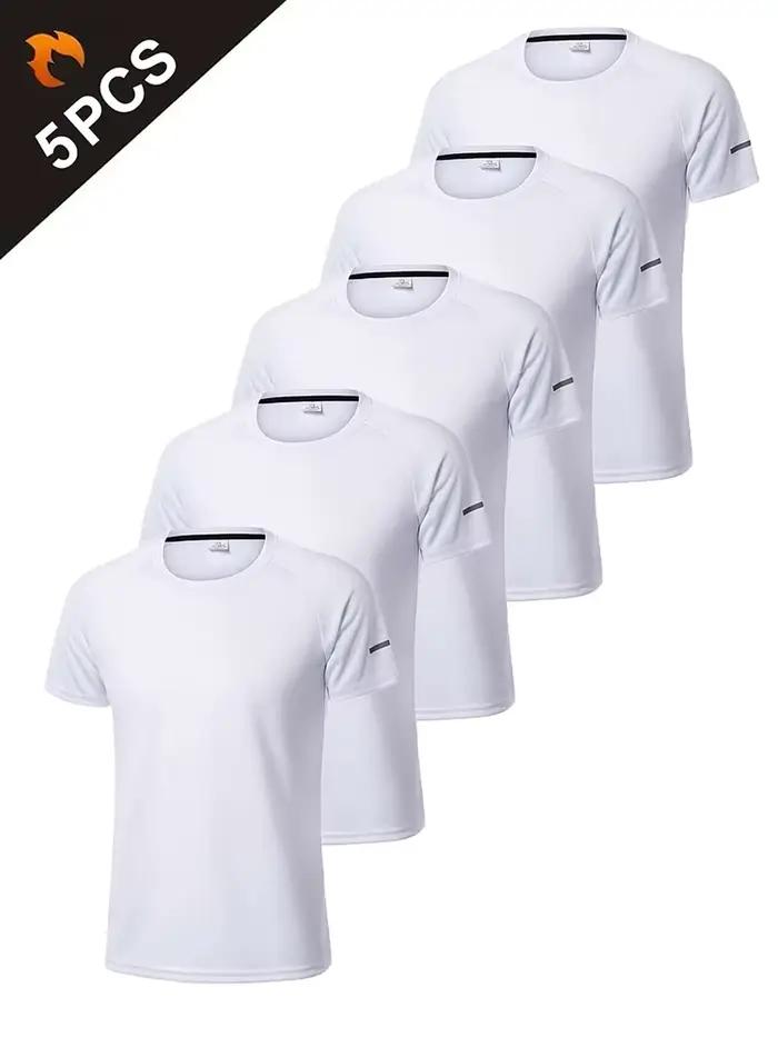 T-shirt ample et respirant pour hommes, 5 pièces, haut à manches courtes et col rond pour la course