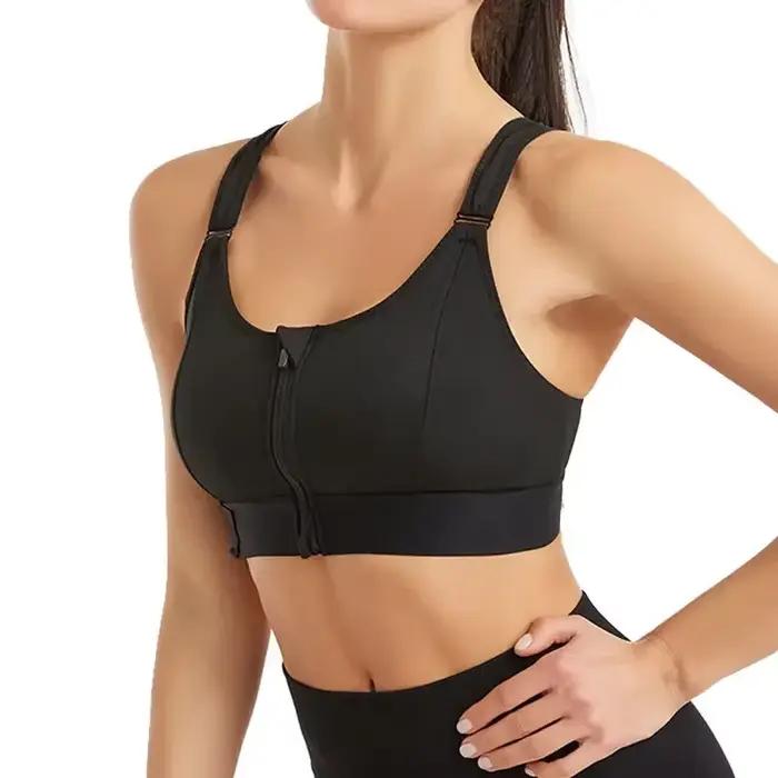 Soutien-gorge de sport antichoc pour femmes, fermeture éclair sur le devant, sangle réglable, élasti