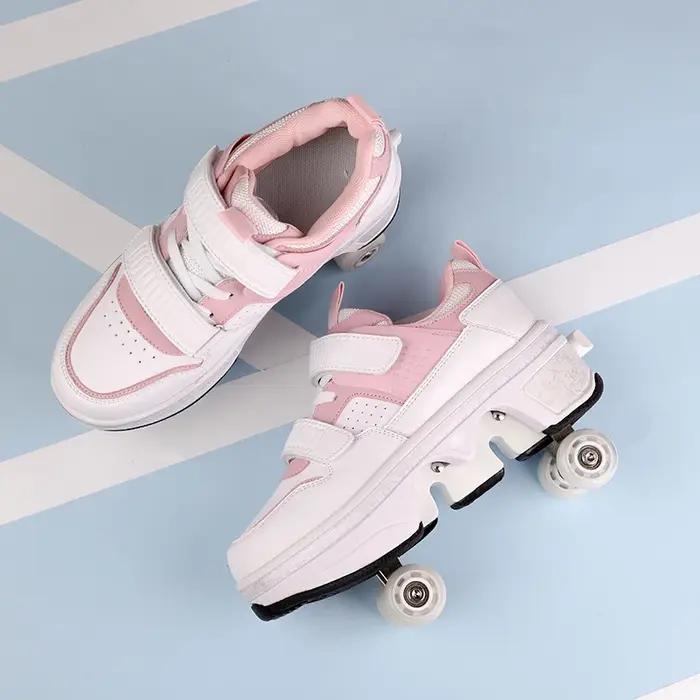 Chaussures à roulettes pour enfants, baskets à roulettes avec patins à 4 roues, chaussures de déform