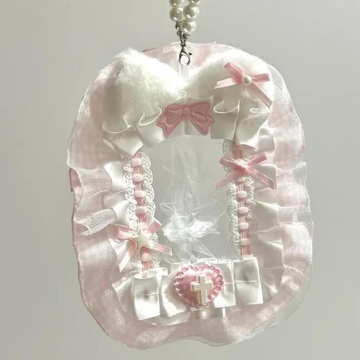 Doux bricolage porte-carte en peluche avec ruban Anime dentelle Photocard étui Lolita idole affichag
