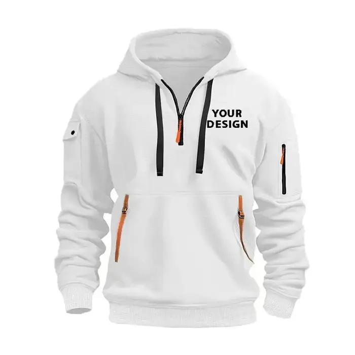 Sweat-shirt de sport européen pour hommes, ample et décontracté, avec fermeture éclair, poche sur le