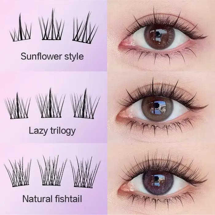 10 rangées de faux cils de grande capacité sans colle, grappe unique, 10-12MM, boucles en C, naturel