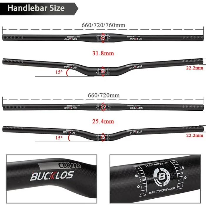 Guidon VTT carbone BUCKLOS 31.8mm 25.4mm ultraléger 660/720/760mm riser barre pièces