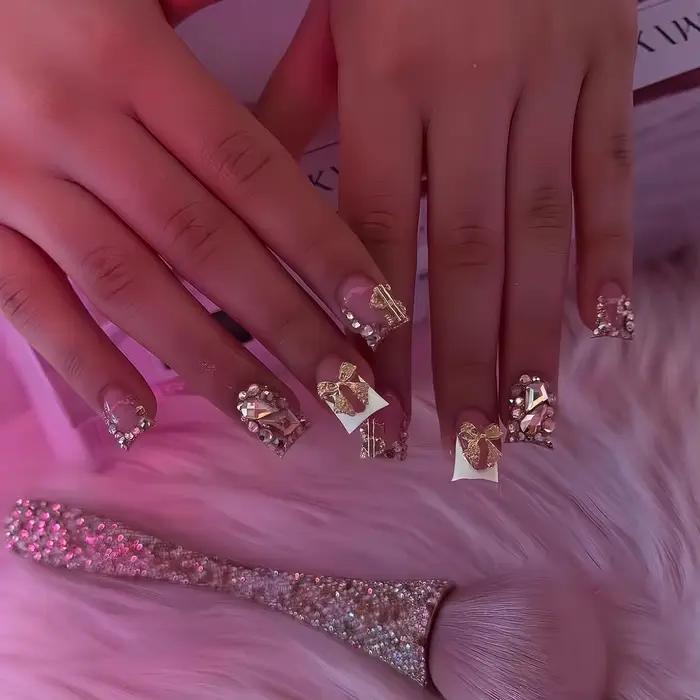 Faux ongles en bec de canard détachables, imprimé léopard Y2k, rose, court, à pression, fleur, couve