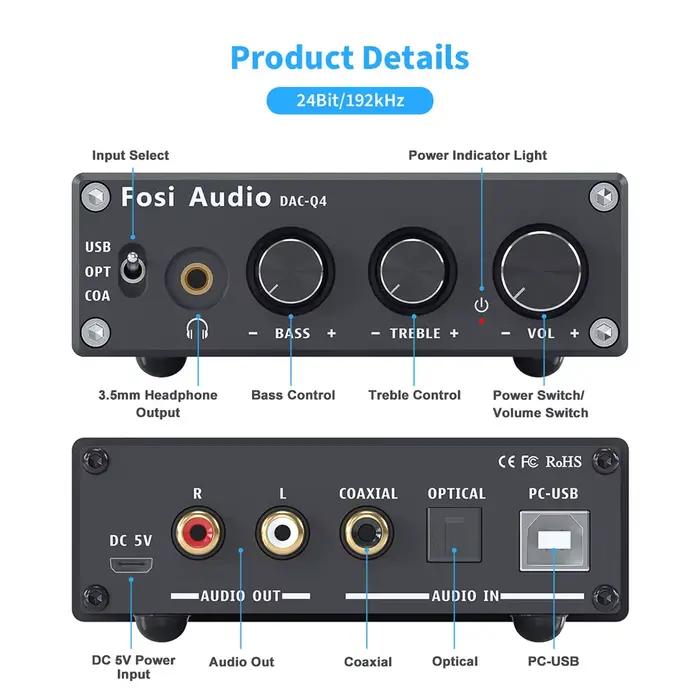 Fosi Audio Q4 Mini stéréo USB Gaming DAC et amplificateur de casque adaptateur de convertisseur Audi