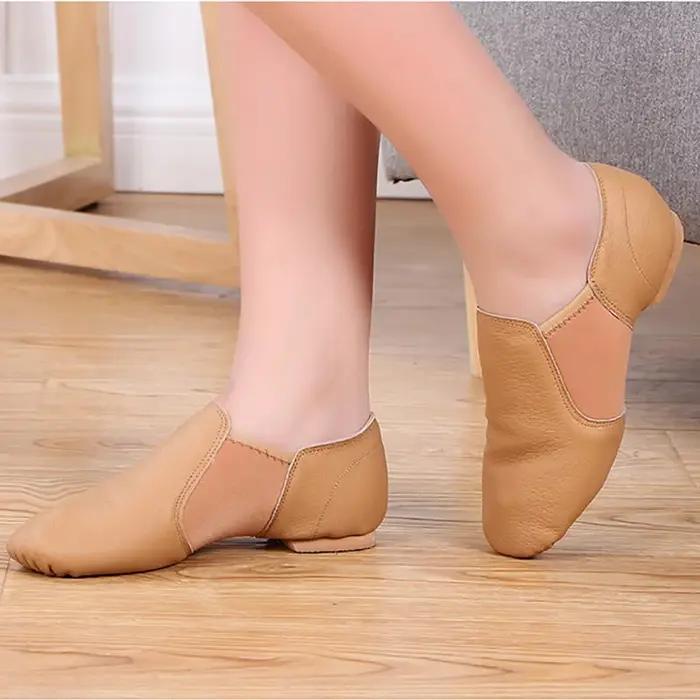 USHINE-Chaussures de danse jazz en cuir véritable pour adultes, baskets à semelle coordonnante, beig