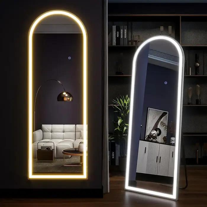 Miroir pleine longueur arqué 63 "x 20" avec lumières, miroir LED pleine longueur, miroir de sol écla