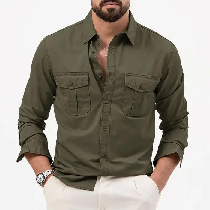 Chemise homme affaires décontractée 2026 armée verte à manches longues pour occasions professionnelles et décontractées