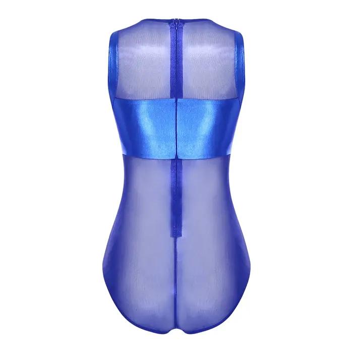Maillots de bain brillants pour femmes, maille transparente, Patchwork métallique brillant, body san