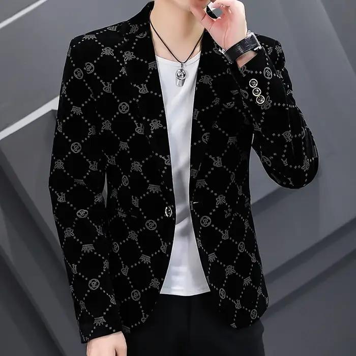 Blazer décontracté en velours côtelé pour hommes, costume de gentleman, performance de shopping en p
