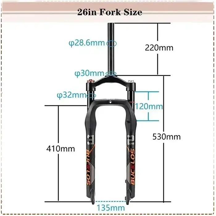 BUCKKub26X4.0-Fourche de vélo à suspension pneumatique, Fat Bike Travel, verrouillage manuel, fourch