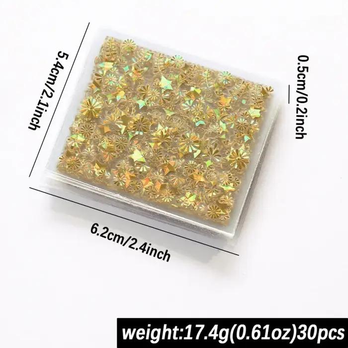 6/30 autocollants pour ongles 3D laser doré rétro, motifs floraux, étoiles, cœurs, feuilles, décorat