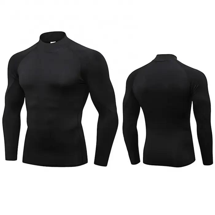 T-shirt à col roulé pour hommes, séchage rapide, manches longues, Compression, sport, Fitness, serré
