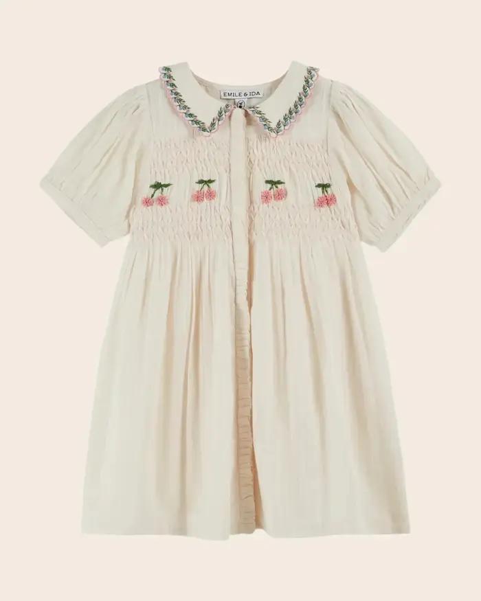 Robe en jean plissée pour fille, broderie florale, manches courtes, style princesse, collection été