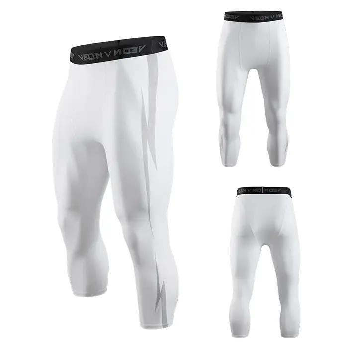 Pantalon de Compression 3/4 pour hommes, Leggings athlétiques Capri secs et Cool, couche de base de