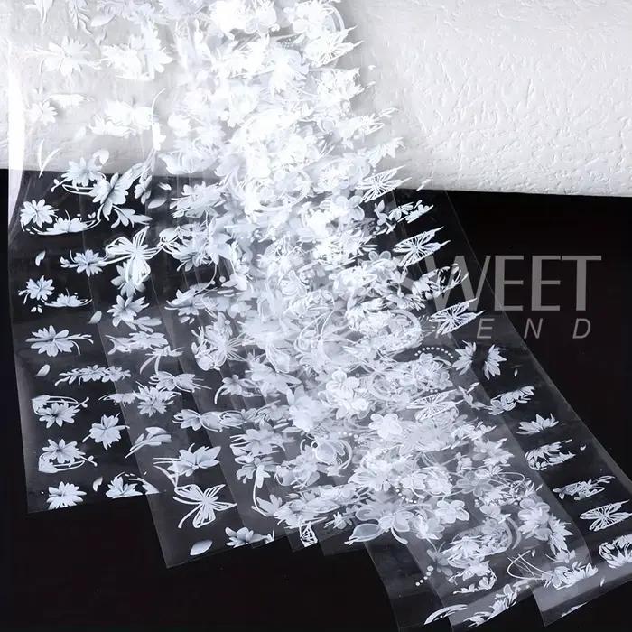 Feuilles autocollantes de transfert d'ongles, 10 rouleaux de pétales de fleurs blanches élégantes, p