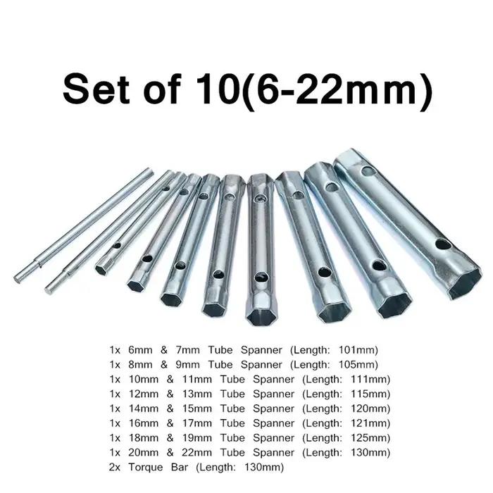 Jeu de clés de boîte tubulaire métrique 6-22mm, 10 pièces, barre de Tube, bougie d'allumage, clé en