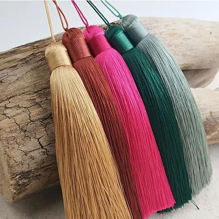 Glands en soie avec corde suspendue de 12cm, 1 pièce, garniture de pompon de couture, glands de clé