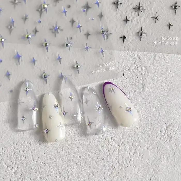 Autocollants pour ongles argentés 5D, 1 pièce, mini étoile en métal, autocollants pour nail art, aut
