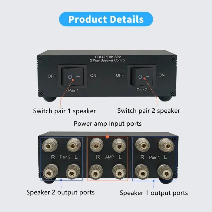 Commutateur de haut-parleur audio stéréo à 2 voies, sélection de haut-parleur à 2 zones, distributio