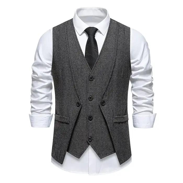 Gilet Blazer Élégant Vintage pour Homme, Effet Deux Pièces, Tenue de Cérémonie, Mariage, Fête, Robe